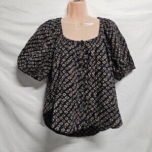 Pilcro Boho Hi lo Top Blouse Shirt Women Size S Puff Sleeve